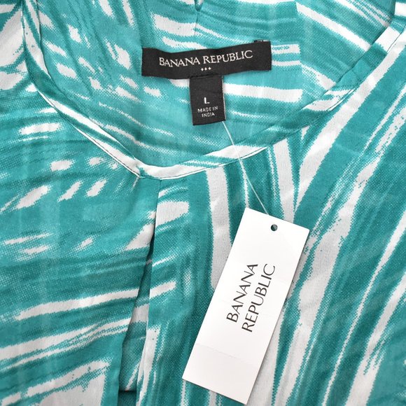 Banana Republic Tiered Sleeveless Halter Tank Top Teal White Chiffon Size L NWT - Picture 10 of 12